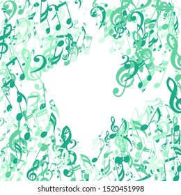 Musical Notes, Bass and Treble Clefs. Vector Background.