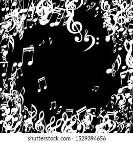 Musical Notes, Bass and Treble Clefs. Vector Background.