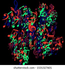 Musical Notes, Bass and Treble Clefs. Vector Background.