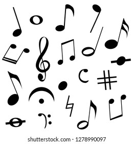 Musical notes black icon set isolated on a white background