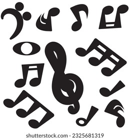 Musical notes. Black on white background.Melody. music cartoon images