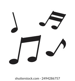 Musical notes, black symbols on a white background, illustration for design and education.