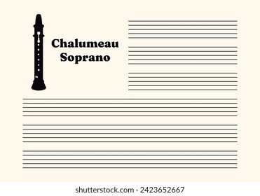 Musical notes blank sheet with chalumeau soprano design. Black lines on white background. Editable stroke vector.