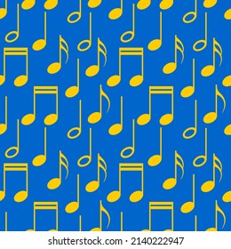 Notas musicales en azul y amarillo. Modalidad impecable para almohadas decorativas, papel, textiles, telas. Vector.