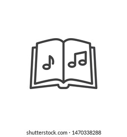 Musical notes book line icon. linear style sign for mobile concept and web design. Music book outline vector icon. Education symbol, logo illustration. Vector graphics