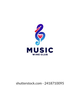 musical notes, bottle and wine glasses, logo for wine club, logo illustration.
