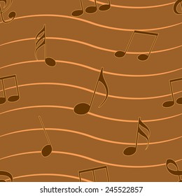 Musical notes in brown color on seamless background.