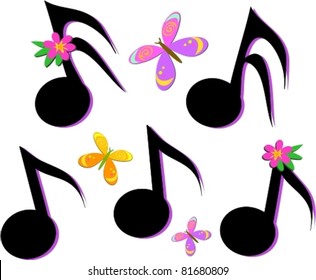 Musical Notes, Butterflies, and Flowers
