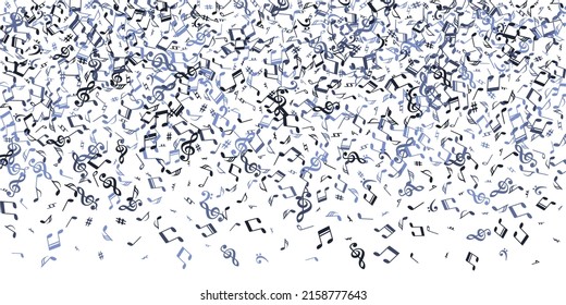Musical notes cartoon vector backdrop. Melody recording signs swirling. Digital music concept. Funky notes cartoon elements with treble clef. Banner graphic design.