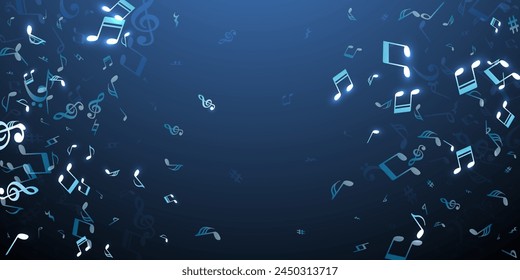 Musical notes cartoon vector backdrop. Audio recording elements scatter. Classic music illustration. Vintage notes cartoon signs with sharp. Banner background.