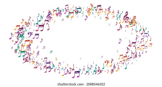 Musical notes cartoon vector background. Symphony notation elements burst. Pop music pattern. Creative notes cartoon signs with treble clef. Banner background.