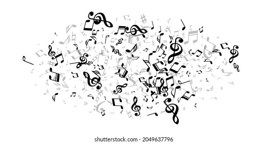 Musical notes cartoon vector background. Melody notation elements burst. Party music concept. Funky notes cartoon signs with treble clef. Party flyer backdrop.