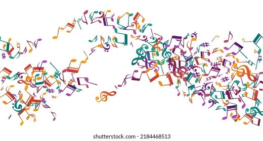 Musical notes cartoon vector background. Sound composition elements scatter. Radio music pattern. Vintage notes cartoon signs with treble clef. Album cover background.