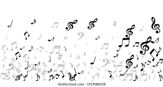 Musical notes cartoon vector design. Audio recording signs burst. Festival music wallpaper. Vintage notes cartoon silhouettes with treble clef. Album cover graphic design.