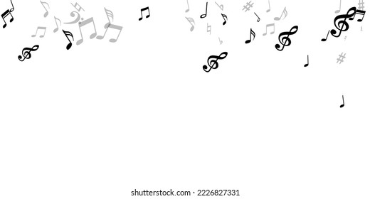 Musical notes cartoon vector design. Sound composition elements scatter. Disco music illustration. Modern notes cartoon silhouettes with treble clef. Party flyer backdrop.