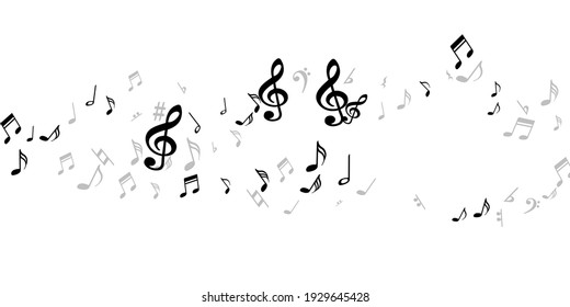 Musical notes cartoon vector illustration. Sound composition signs burst. Jazz music wallpaper. Isolated notes cartoon elements with sharp. Birthday card graphic design.