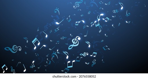 Musical Notes Cartoon Vector Illustration. Song Notation Elements Scatter. Radio Music Wallpaper. Grunge Notes Cartoon Silhouettes With Sharp. Concert Poster Background.