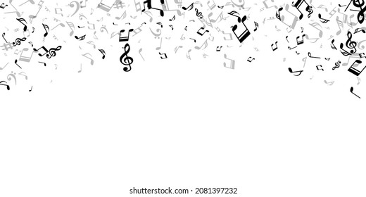 Musical notes cartoon vector illustration. Melody recording elements placer. Digital music concept. Creative notes cartoon silhouettes with bass clef. Party flyer background.