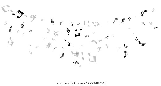 Musical notes cartoon vector pattern. Sound composition signs burst. Radio music pattern. Funky notes cartoon silhouettes with sharp. Banner background.