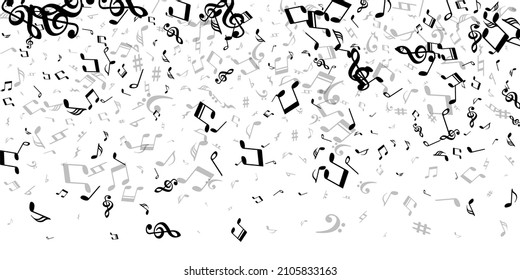 Musical notes cartoon vector pattern. Symphony notation elements burst. Party music wallpaper. Grunge notes cartoon silhouettes with flat. Banner background.