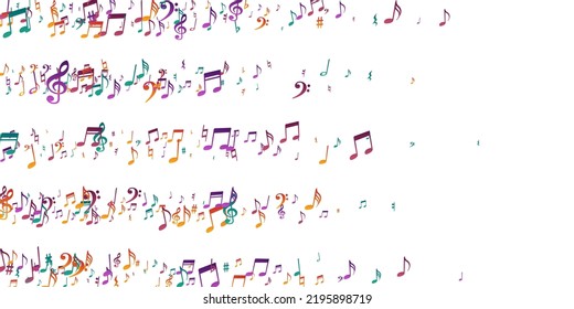 Musical notes cartoon vector pattern. Symphony notation elements scatter. Nightclub music pattern. Modern notes cartoon signs with treble clef. Party flyer backdrop.