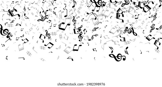 Musical notes cartoon vector wallpaper. Melody notation signs placer. Nightclub music illustration. Modern notes cartoon elements with treble clef. Banner background.