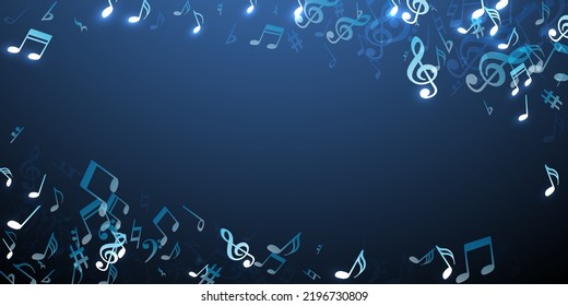 Musical notes cartoon vector wallpaper. Melody notation signs scatter. Disco music illustration. Creative notes cartoon silhouettes with bass clef. Concert poster backdrop.