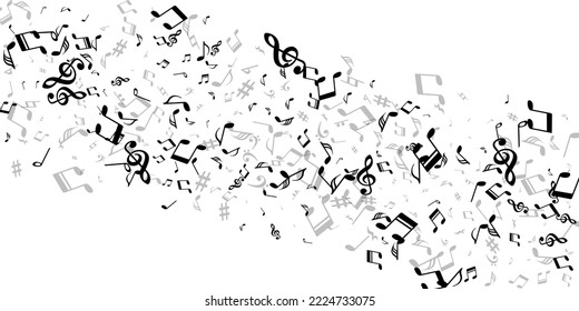 Musical notes cartoon vector wallpaper. Song notation signs scatter. Radio music concept. Grunge notes cartoon signs with pause. Birthday card backdrop.