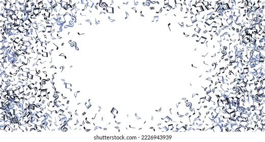 Musikalische Noten Cartoon Vektorhintergrund. Song-Notenelemente streuen. Jazzmusik-Tapete. Funky nimmt Cartoon-Elemente mit scharfem Hintergrund zur Kenntnis. Banner-Hintergrund.