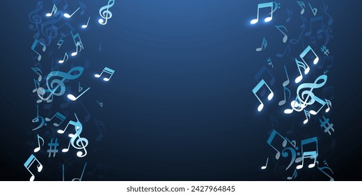 Musical notes cartoon vector wallpaper. Melody recording signs explosion. Disco music wallpaper. Abstract notes cartoon elements with flat. Banner background.