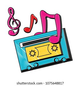 musical notes and cassette