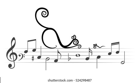 Musical notes with cat and mouse. 