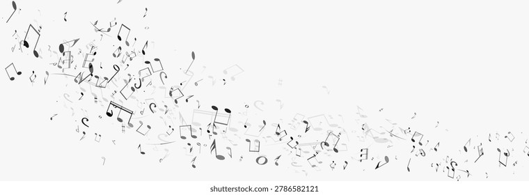 Musical notes, notes in a chaotic, cheerful order, a collection of black notes and treble clefs in various compositions and patterns, vector.