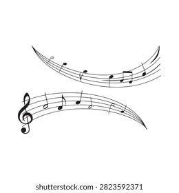 Musical Notes And Clef Black Vector Illustration On White Background