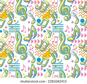 Musical notes and clef - colorful funky seamless decorative pattern