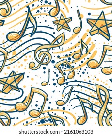 Musical notes and clef - drawn seamless decorative pattern