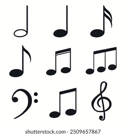 Musical notes, clef sticker, black doodle set vector