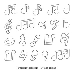 Musical notes. Coloring Page. Hand drawn style. Vector drawing. Collection of design elements.