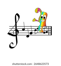 Musical notes composition. Happy clown figure. Treble clef symbol. Vector music illustration.