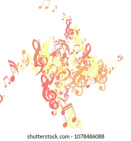 Musical Notes. Creative Background with Notes, Bass and Treble Clefs. Vector Element for Musical Poster, Banner, Advertising, Card. Minimalistic Simple Background.