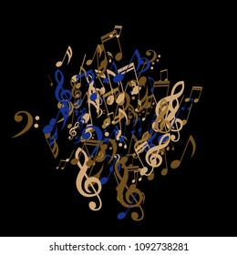 Musical Notes. Creative Background with Notes, Bass and Treble Clefs. Vector Element for Musical Poster, Banner, Advertising, Card. Minimalistic Simple Background.