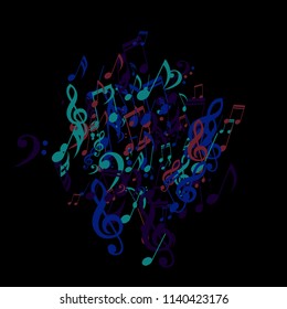 Musical Notes. Creative Background with Notes, Bass and Treble Clefs. Vector Element for Musical Poster, Banner, Advertising, Card. Minimalistic Simple Background.