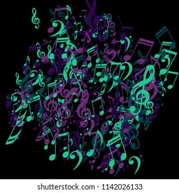 Musical Notes. Creative Background with Notes, Bass and Treble Clefs. Vector Element for Musical Poster, Banner, Advertising, Card. Minimalistic Simple Background.