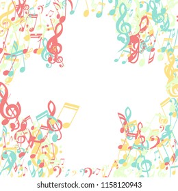 Musical Notes. Creative Background with Notes, Bass and Treble Clefs. Vector Element for Musical Poster, Banner, Advertising, Card. Minimalistic Simple Background.