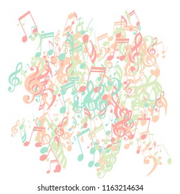 Musical Notes. Creative Background with Notes, Bass and Treble Clefs. Vector Element for Musical Poster, Banner, Advertising, Card. Minimalistic Simple Background.