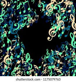 Musical Notes. Creative Background with Notes, Bass and Treble Clefs. Vector Element for Musical Poster, Banner, Advertising, Card. Minimalistic Simple Background.