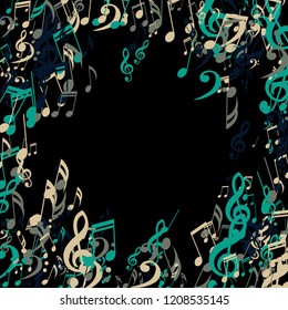 Musical Notes. Creative Background with Notes, Bass and Treble Clefs. Vector Element for Musical Poster, Banner, Advertising, Card. Minimalistic Simple Background.