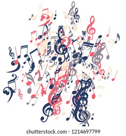 Musical Notes. Creative Background with Notes, Bass and Treble Clefs. Vector Element for Musical Poster, Banner, Advertising, Card. Minimalistic Simple Background.