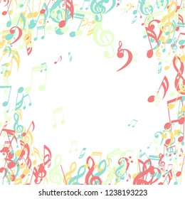 Musical Notes. Creative Background with Notes, Bass and Treble Clefs. Vector Element for Musical Poster, Banner, Advertising, Card. Minimalistic Simple Background.