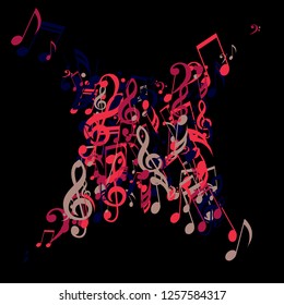 Musical Notes. Creative Background with Notes, Bass and Treble Clefs. Vector Element for Musical Poster, Banner, Advertising, Card. Minimalistic Simple Background.